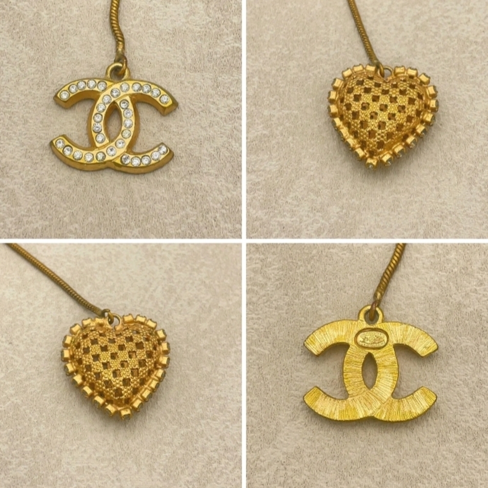 SALE! CHANEL Gold Plated Crystal Heart Lariat Necklace Feat Iconic CC Logo/Box - Picture 6 of 16
